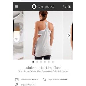 Lululemon size 8 No Limit Tank top Silver Spoon / White Wide Bold Multi Stripe